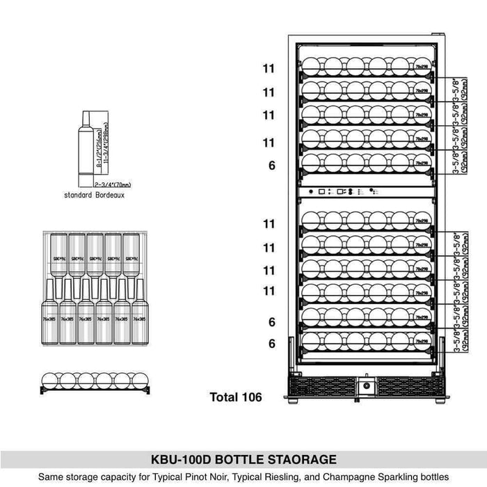 KingsBottle 101 Bottle Upright Dual Zone Wine Fridge For Home