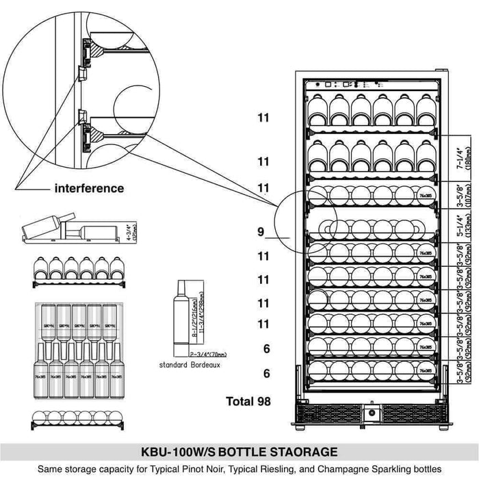KingsBottle 101 Bottle Kitchen Wine Refrigerator Freestanding