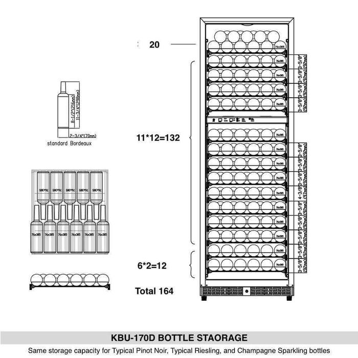 KingsBottle 164 Bottle Large Wine Refrigerator With Glass Door