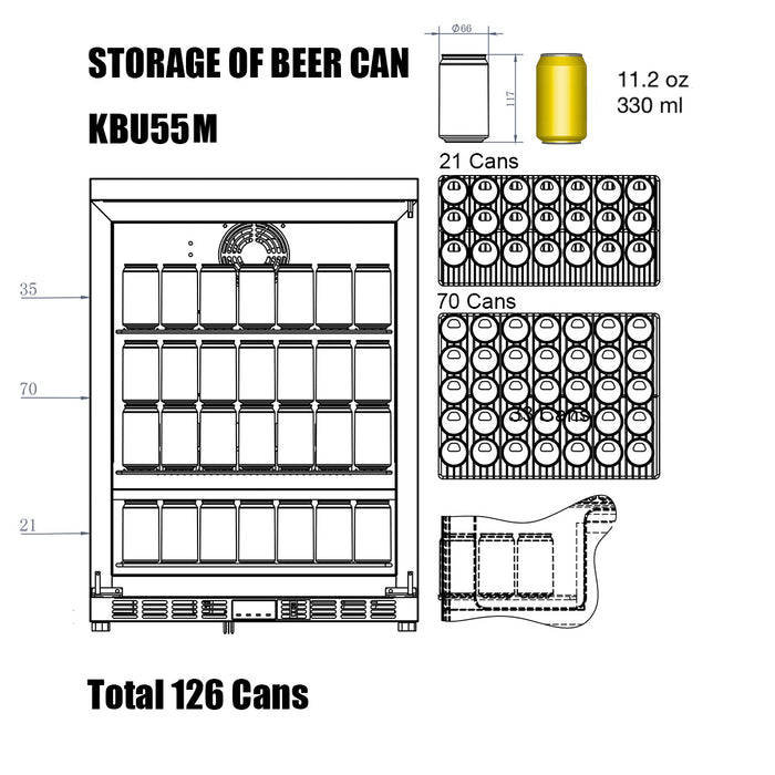 KingsBottle 24 Inch Under Counter Beer Cooler Drinks Stainless Steel